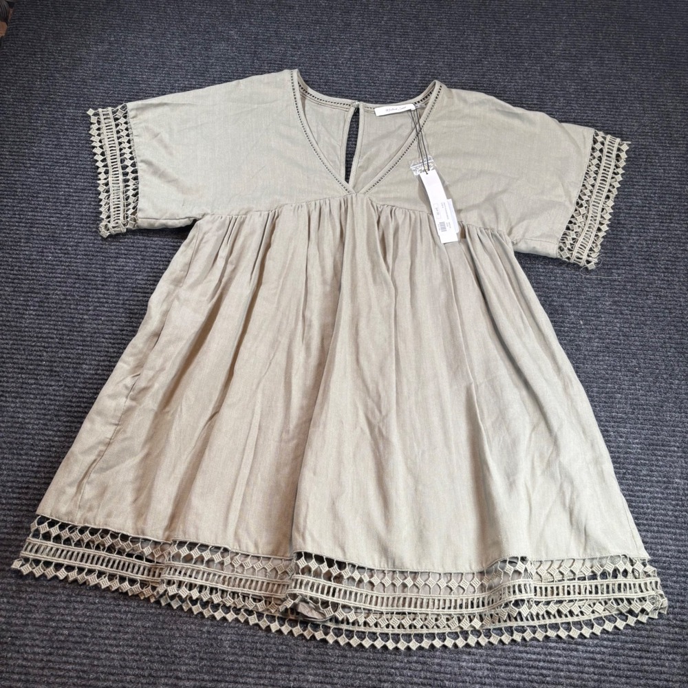 Mustard Seed Sage Green Crochet Lace Romper Dress Pretty Please S16518 NWT‎ Med.